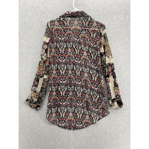 Band of Gypsies Women's Blouse Button Front Long Sleeve XS Sheer Boho - Picture 2 of 10